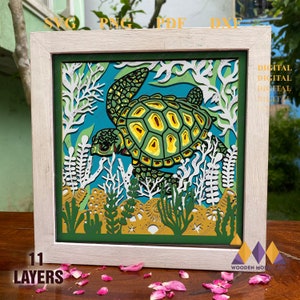 TORTUGA MARINA 3D Svg, Ocean Shadow Box, Caja de luz, Svg en capas, Tortuga para Cricut, Tortuga marina multicapa, Plantilla de cartulina, Para silueta