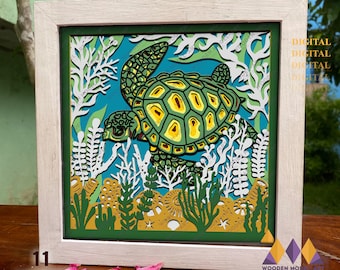 3D Sea Turtle Shadow Box SVG: Layered Ocean Light Box (Digital Download)