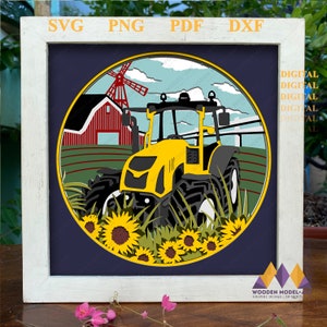 3D FARM TRACTOR SVG Shadow Box - Farm House Light Box - Cricut File - Cardstock Svg - Silhouette Files.