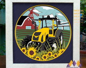 3D Farm Tractor SVG Shadow Box: Cricut Silhouette Files (Digital Download)