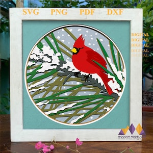 3D CARDINAL SVG, CHRISTMAS Kardinal Shadow Box, für Cricut und Silhouette digitale Schneidedatei.