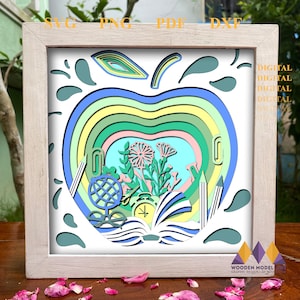 Floral Apple Teacher Shadow Box SVG: 3D Paper Cut File (Digital Download)