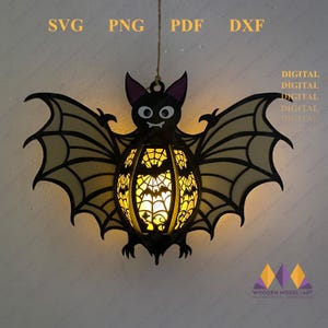 BAT Lantern SVG CARDSTOCK, Bat Paper Lantern na Halloween Decoration - Diy Halloween Lantern Light Box Paper Cricut