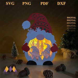 Weihnachts Wichtel Schatten Box SVG: Winter Szene Licht Box Laterne (Digitaler Download)