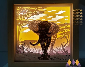 Elephant Paper Cut Light Box, African Safari Shadow Box, 3d Layered, Svg Design File.
