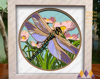 3D Dragonfly Light Box SVG: Layered Shadow Box Template (Digital Download)