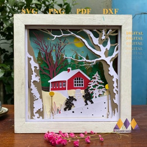 3D Snowman Shadow Box SVG: Christmas Scene (Digital Download)