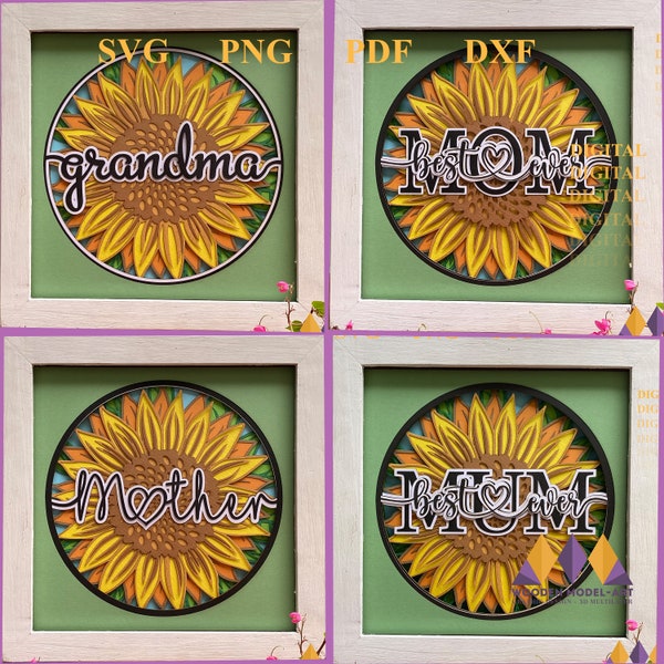 3D Sunflower Mother's Day SVG - Combo 4 Svg file Mother / Mom / Mama / Grandma shadow box svg - for cricut - for silhouette