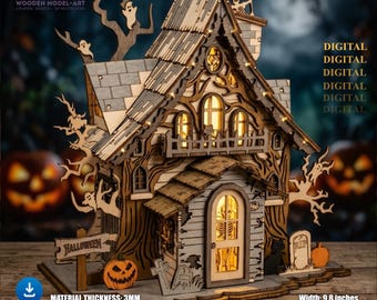 Halloween Haunted House Laser Cut Files – Lantern Candle Holder,  Table Lamp 3D Wood Model (Digital Download)