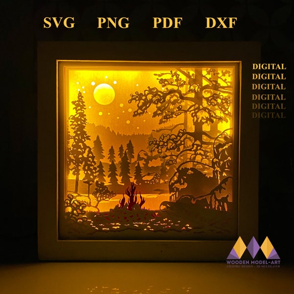 Merry Christmas Shadow Box/Lightbox Snow Santa's Cabin - Christmas/ Christmas winter in forest 3D Paper Cut Template Light Box SVG Digital