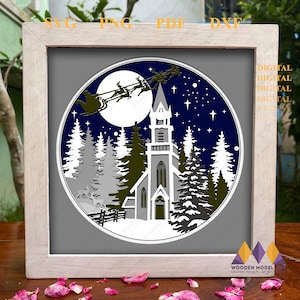 CHIESA DI NATALE SVG Light Box, Cathedral Shadow Box, Vintage Winter Svg Cricut, Per file di taglio digitale cricut e silhouette.