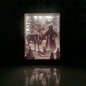 Santa Claus and Christmas Shadow Box/Lightbox/3D Paper Cut/Silhouette of Santa Claus, Merry Christmas Svg/Digital Files/Cticut/Laser Cut
