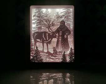 Santa Claus and Christmas Shadow Box/Lightbox/3D Paper Cut/Silhouette of Santa Claus, Merry Christmas Svg/Digital Files/Cticut/Laser Cut