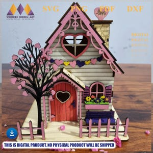 Miniatura Love Theme Village Garden House - Dolce casa di San Valentino Fiori Regalo di San Valentino Taglio laser Download digitale, pittura su compensato