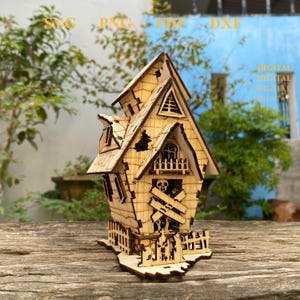 File di taglio laser per la casa stregata di HALLOWEEN - Kit modello in legno 3D fai da te - Decorazione di Halloween 3D, file SVG per la casa delle streghe, file Glowforge Laser Ready