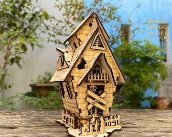Halloween Haunted House Laser Cut Files: 3D Wood Model (Digital Download)