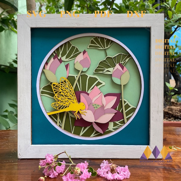 3D LOTUS SVG Shadow Box - Dragonfly Svg Cricut - 3D BLOOM Shadow Box - for cricut - for silhouette