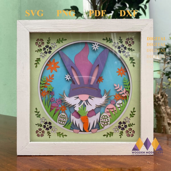 3D EASTER GNOME svg / Easter Light Box svg / Easter bunny svg / shadow box svg / for cricut / for silhouette