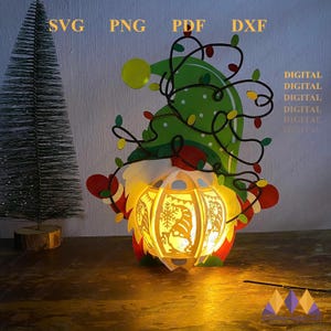 Linterna de gnomo SVG, plantillas PDF de gnomos navideños para ti Linterna de gnomo navideño de bricolaje para decoración del hogar, linterna navideña svg 2