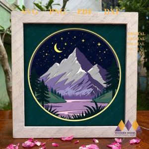 3D MOUNTAIN LANDSCAPE SVG Shadow Box, Template for Cricut, For Silhouette