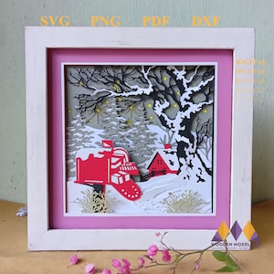 SCENA INVERNALE DI NATALE Shadow Box - 3D Svg Snow Day Light Box - Cartoncino a strati Cricut - Silhouette.