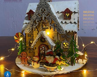 Christmas Gingerbread House Laser Cut SVG: Winter Village Scene (Digital) 2025