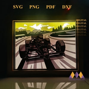 Formula One Paper Cut Light Box, Racing Shadow Box, Formular one Racing Car Svg Design File.