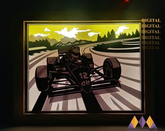 Formula One Paper Cut Light Box, Racing Shadow Box, Formular one Racing Car Svg Design File.