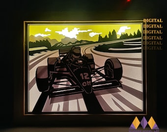 Formula One Paper Cut Light Box, Racing Car SVG (Digital File)