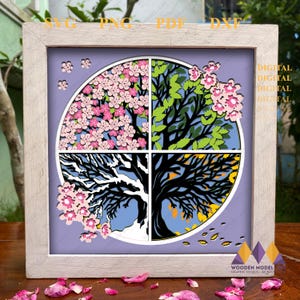 3D Four Seasons Tree Svg Shadow Box, Spring Shadow Box, Fall, Summer, Winter Tree SVG, Floral Layered Paper Art, Svg Template for Cricut.