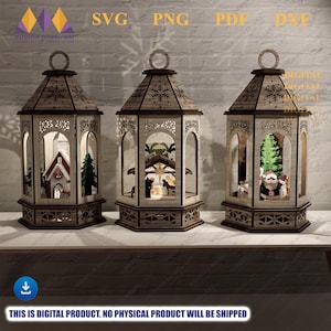 Laser Cut Christmas Lantern SVG File: Nativity, Church, Snowman (Digital Download)