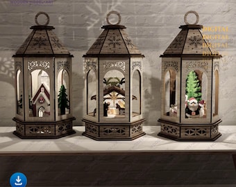 Laser Cut Christmas Lantern SVG File: Nativity, Church, Snowman (Digital Download)