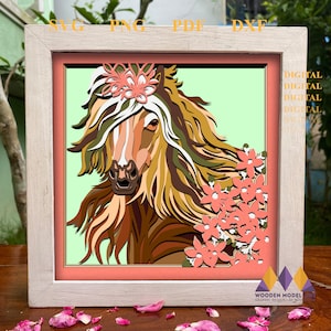 3D Floral Horse Svg Shadow Box, Flower PAARD Multilayer - Horse Mandala Pop Art - Fluffy Horse svg Light Box - Criccut - Silhouet