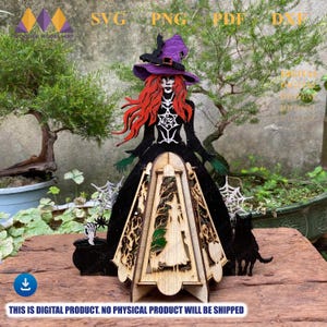 Halloween Lantern Laser Cut File: Witch, Ghost, Tealight (SVG, DXF, PDF)