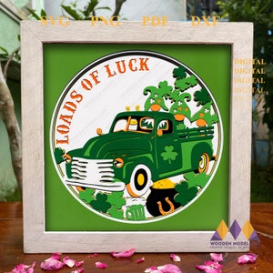 St Patrick's Day Gnome Truck Shadow Box SVG: Lucky Clover Layered (Digital Download)