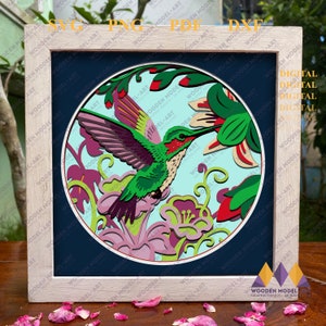 Colibri 3D svg, svg boîte d'ombre, svg de papier cartonné en couches, pour cricut, pour la silhouette