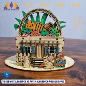 Casa de coelho da Páscoa Cesta Arquivo de corte a laser, Flores de Páscoa SVG - Arquivos de corte a laser - Ovos de Páscoa Svg - Páscoa Svg - Arquivo Glowforge