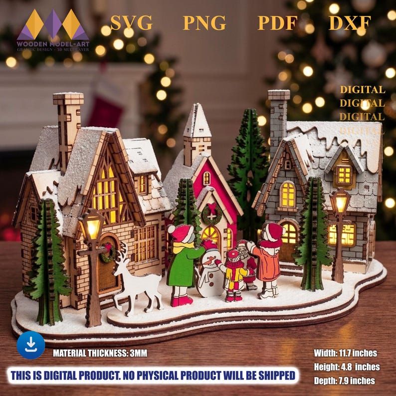 Laser Cut Christmas Village Scene Candle Holder: Snow Day Table Lamp ...