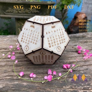 Calendario de escritorio de madera 2025, Calendario del Pentágono cortado con láser, decoración de escritorio de oficina, archivo digital listo para láser - Glowforge