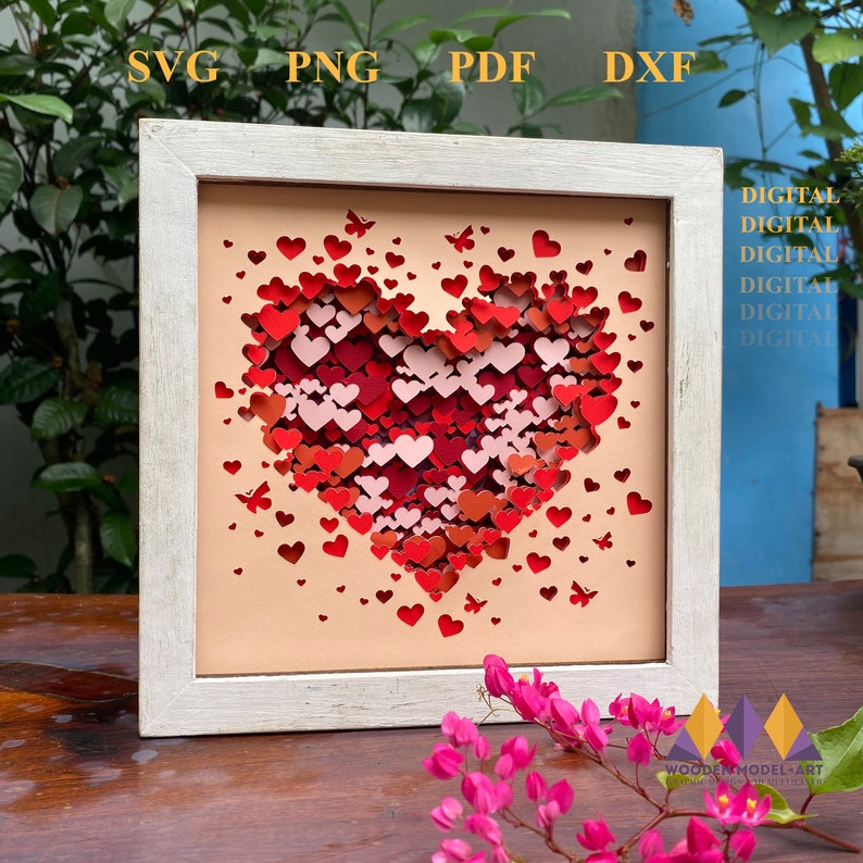 3D Heart SVG Shadow Box: Valentine's Day Light Box (digital Download ...