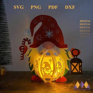 Gnome Lantern SVG, Christmas Gnome PDF Templates for you Diy Christmas Gnome Lantern for Home Decoration, Christmas Lantern svg 3