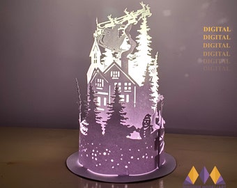 CHRISTMAS SCENE  LANTERN Svg,  Truck Paper Cut Lamp For Christmas - Cabin House Svg for Cricut Project - Diy Christmas Paper Lamp