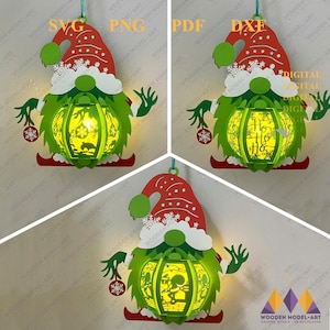 Lot de 3 papiers cartonnés Svg lanterne GNOME, lanterne en papier JOYEUX NOL, décoration de Noël - Boîte à lumière bricolage Noël Lanterne Cricut