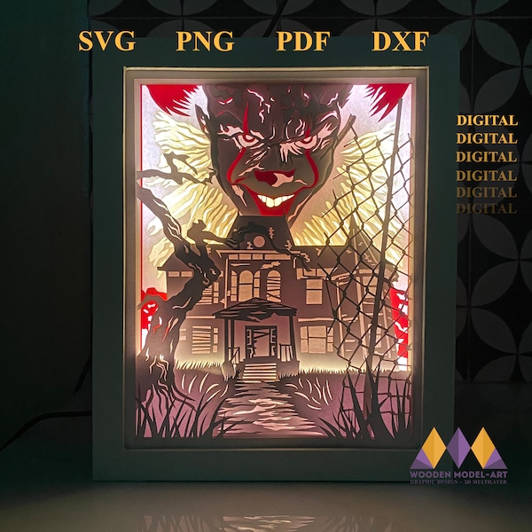 3D HALLOWEEN Svg Shadow Box - Clown Light Box - Spooky Midnight Silhouette - Cardstock for Cricut. 3D HALLOWEEN Svg Shadow Box - Clown Light Box - Spooky Midnight Silhouette - Cardstock for Cricut.