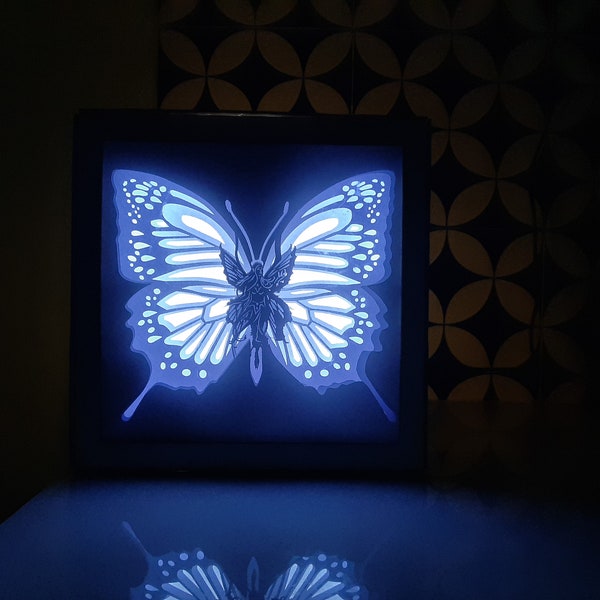 Butterfly Fairy  Light Box, Shadow Box Template, 3D Paper Cut File, SVG Instant Download File