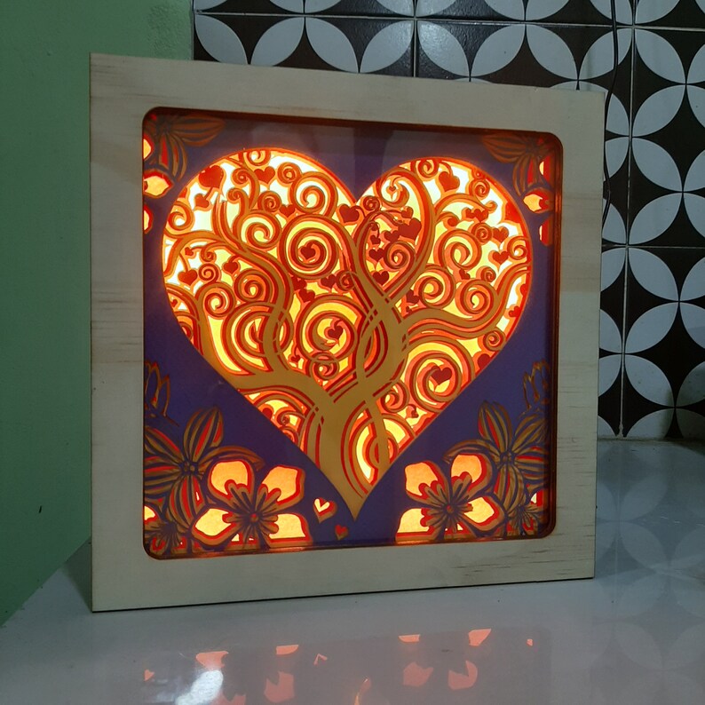 Heart Tree 3D Shadow Box SVG: Valentine's Day Papercut Lightbox ...