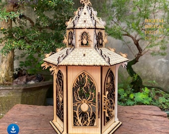 Lanterne gothique araignée découpée au laser, lampe de table Halloween (SVG, PDF, DXF)
