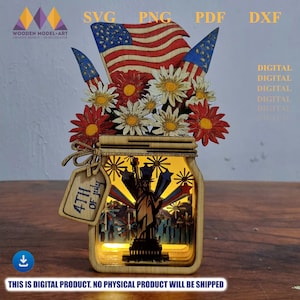 Margaridas SVG de 4 de julho, Dia da Independência SVG, Estátua da Liberdade, Bandeira americana, arquivo Laser Ready Glowforge, corte digital a laser.
