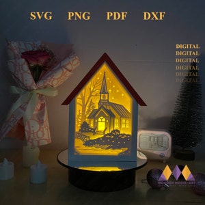 Christmas Church Shadow Box SVG: Winter Scene Lantern (Digital Files)