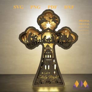 Croce della Natività tagliata al laser SVG, decorazioni natalizie, vetrate colorate - modello tagliato al laser, file Glowforge Laser Ready